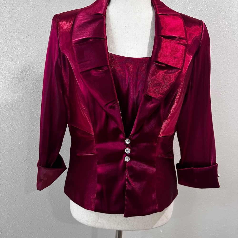 JR Nite two piece, red/burgundy jacket with crystal style buttons